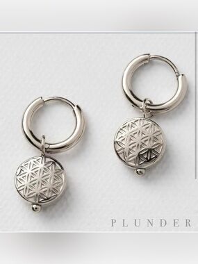 Plunder Design, Hartley Silver Tone, Huggie Drop Charm Earrings